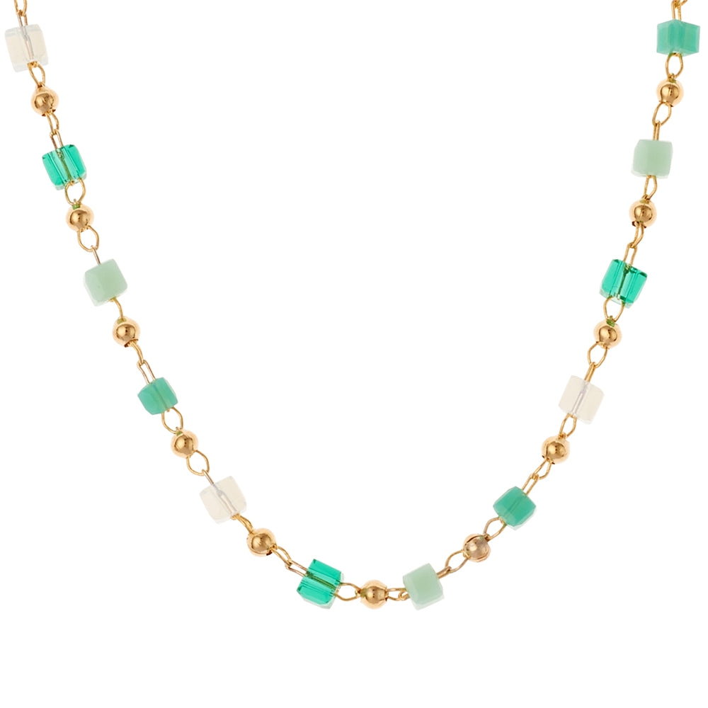 August Woods Gold Multi Green Cubed Bead Necklace