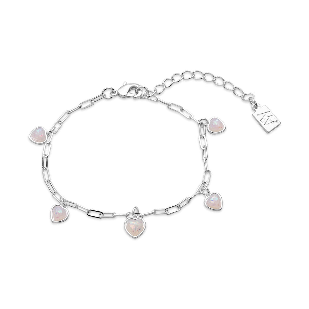 August Woods Silver Charm Opal Heart Bracelet