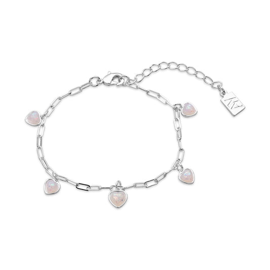 August Woods Silver Charm Opal Heart Bracelet