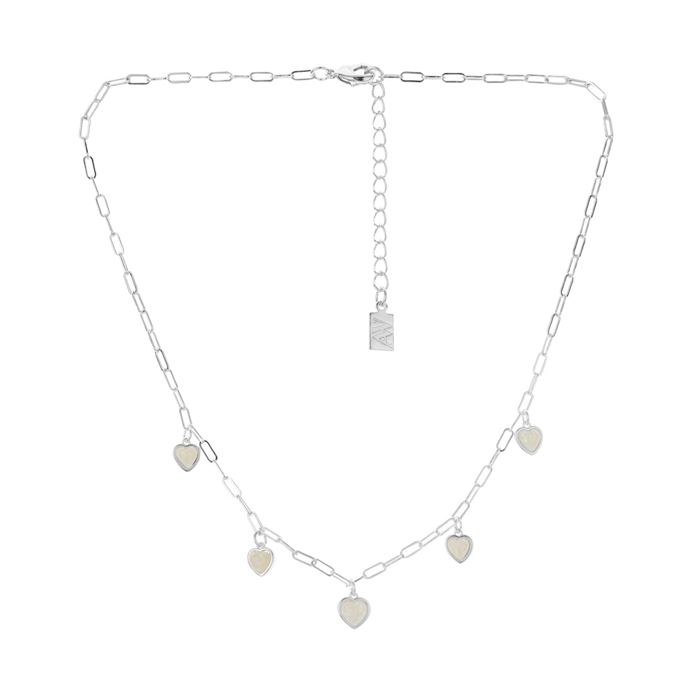August Woods Silver Charm Opal Heart Necklace