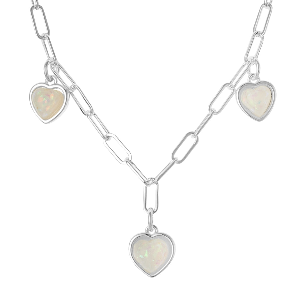 August Woods Silver Charm Opal Heart Necklace