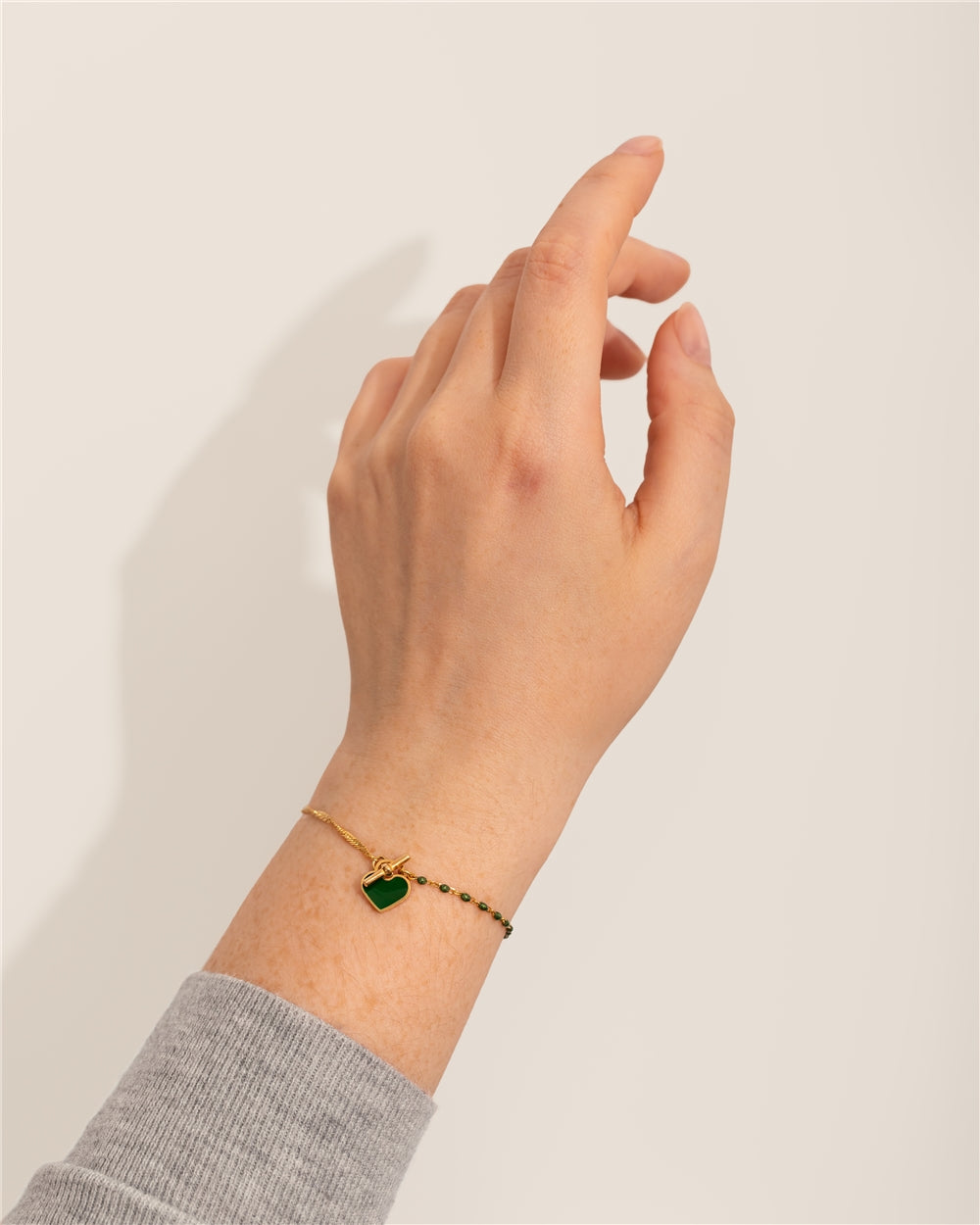 Argento Gold Green Beaded Heart Bracelet