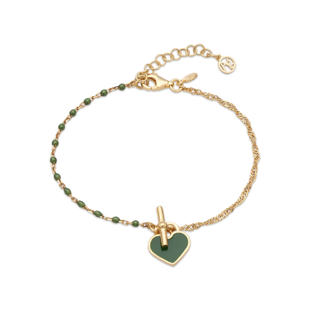 Argento Gold Green Beaded Heart Bracelet