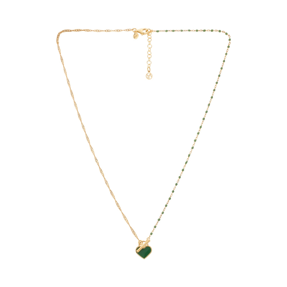 Argento Gold Green Beaded Heart Statement Necklace