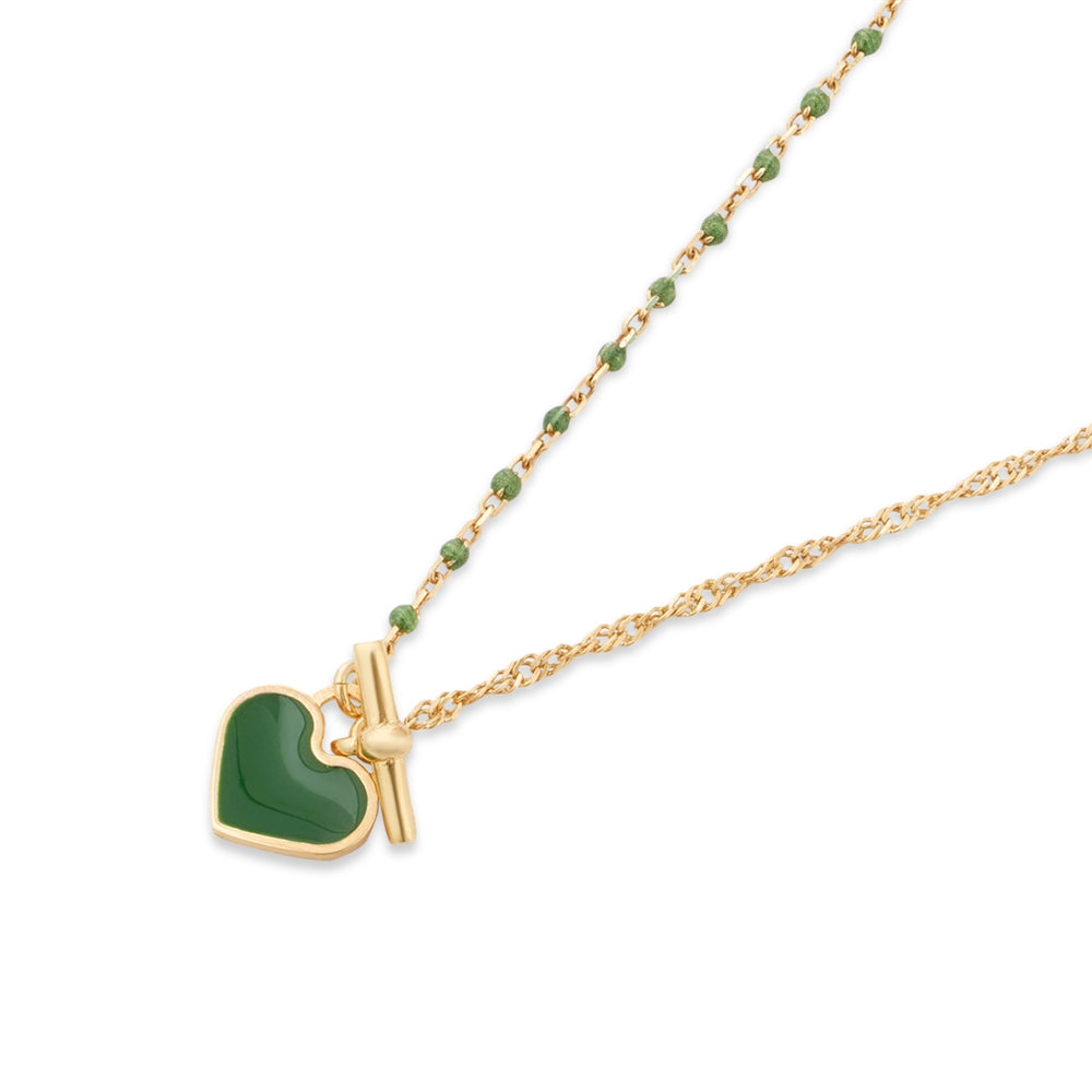 Argento Gold Green Beaded Heart Statement Necklace