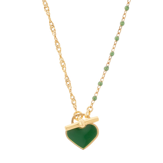 Argento Gold Green Beaded Heart Statement Necklace
