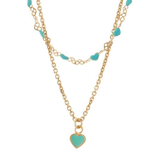 Argento Gold Turquoise Heart Chain Necklace