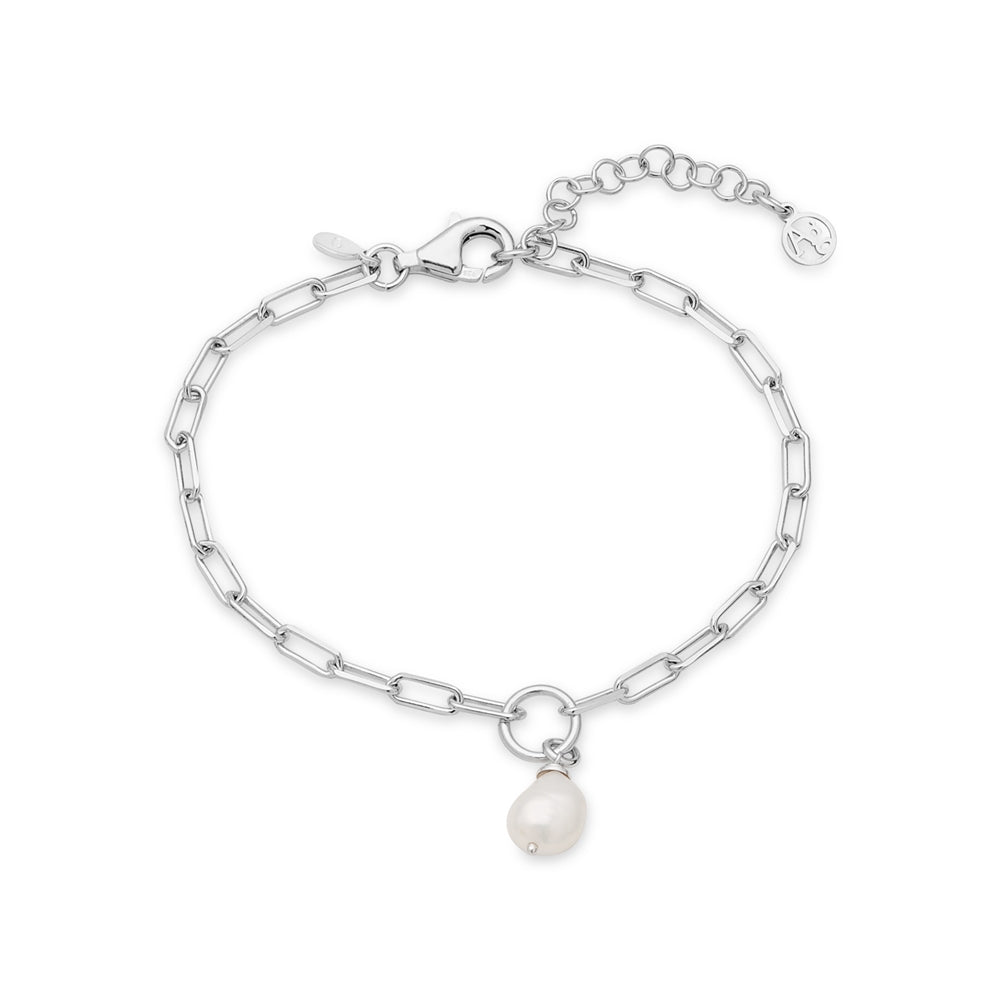 Argento Silver Single Pearl Paperclip Chain Bracelet