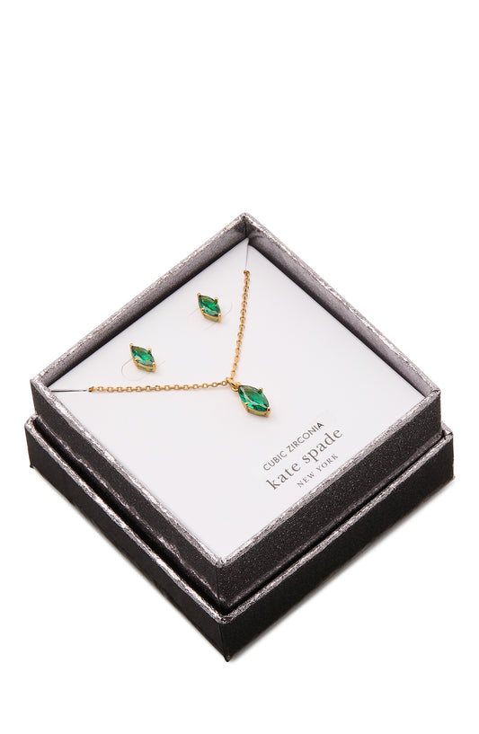 Kate Spade New York Gold Green Necklace + Stud Set