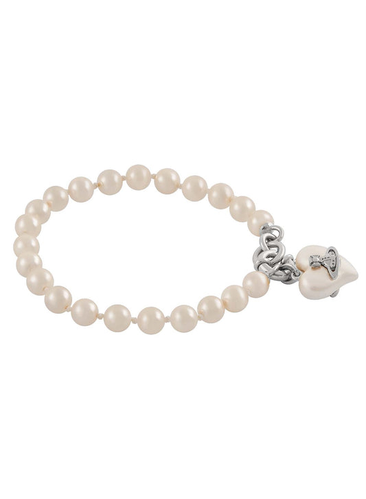 Vivienne Westwood Silver Sheryl Pearl Heart Pearl Row Bracelet
