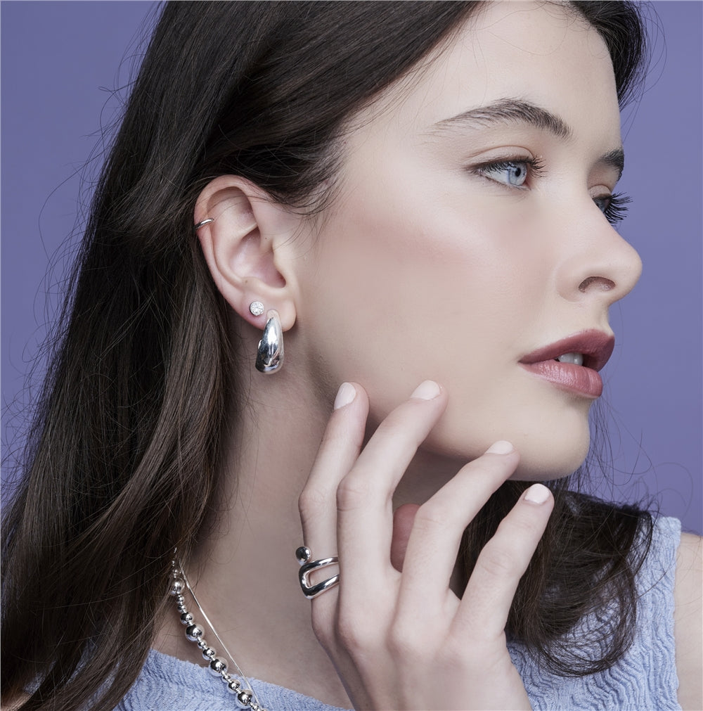 August Woods Silver Chunky Curved Hoop Earrings