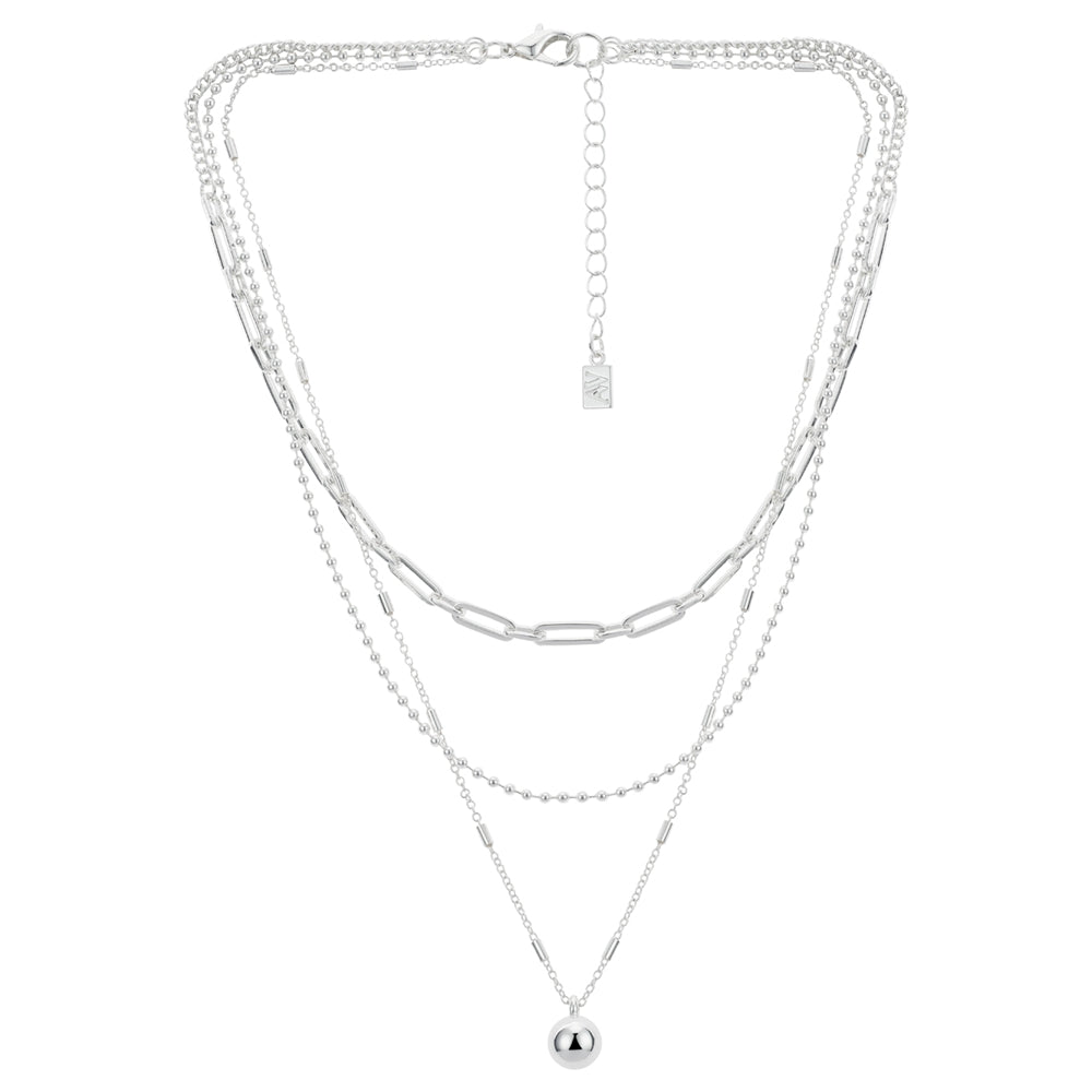 August Woods Silver Layered Sphere Pendant Statement Necklace