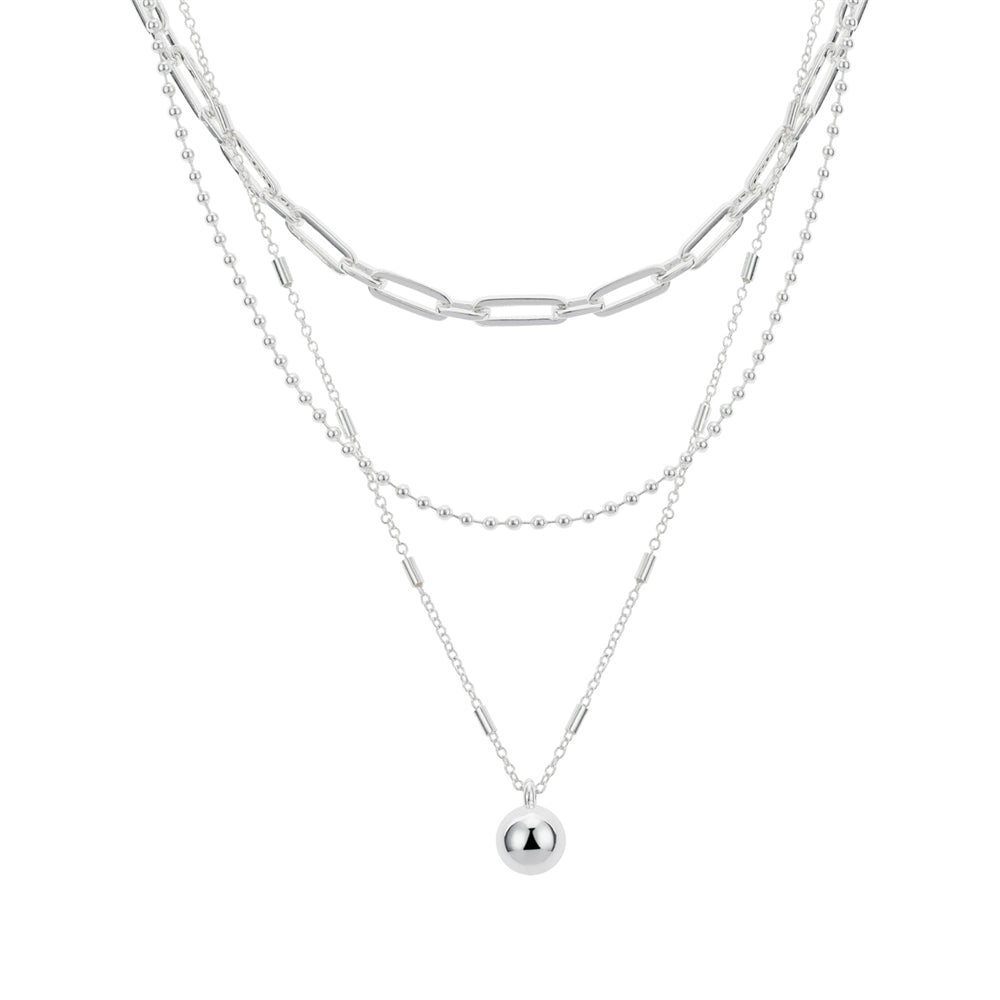 August Woods Silver Layered Sphere Pendant Statement Necklace