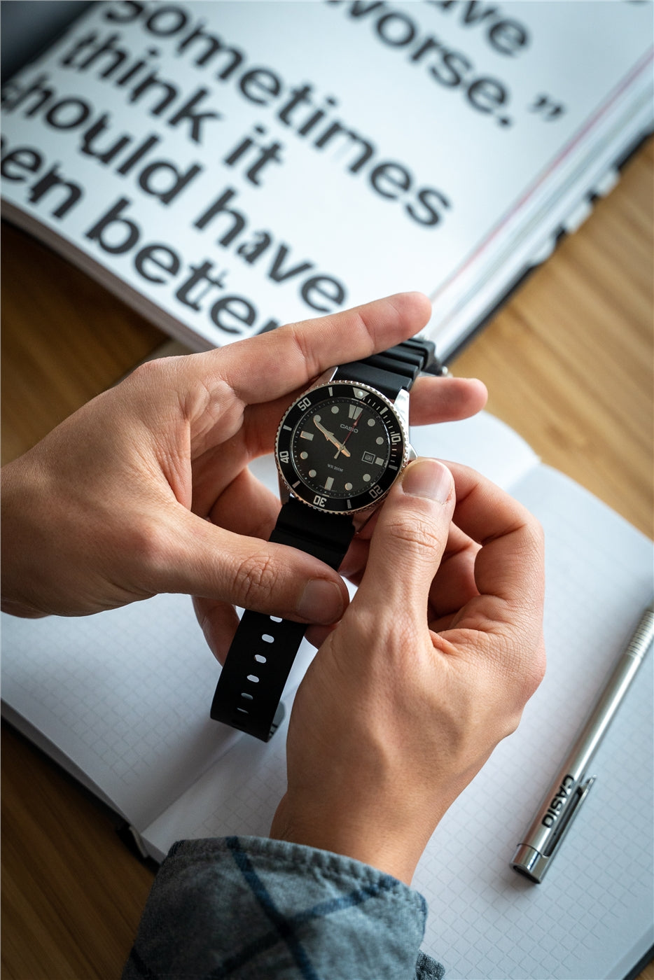 Casio Mens Stainless Steel Black Strap Diver Watch