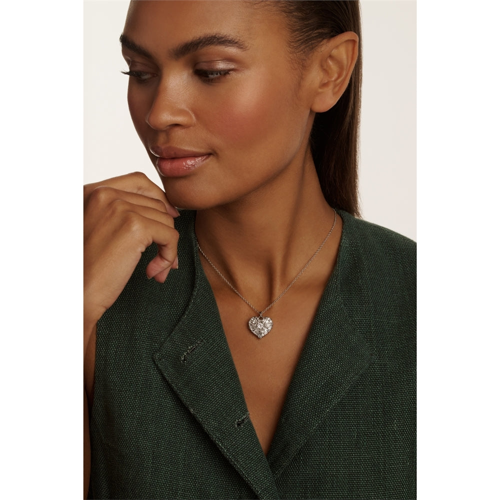 Ted Baker Silver Cherish Crystal Cluster Heart Locket Necklace