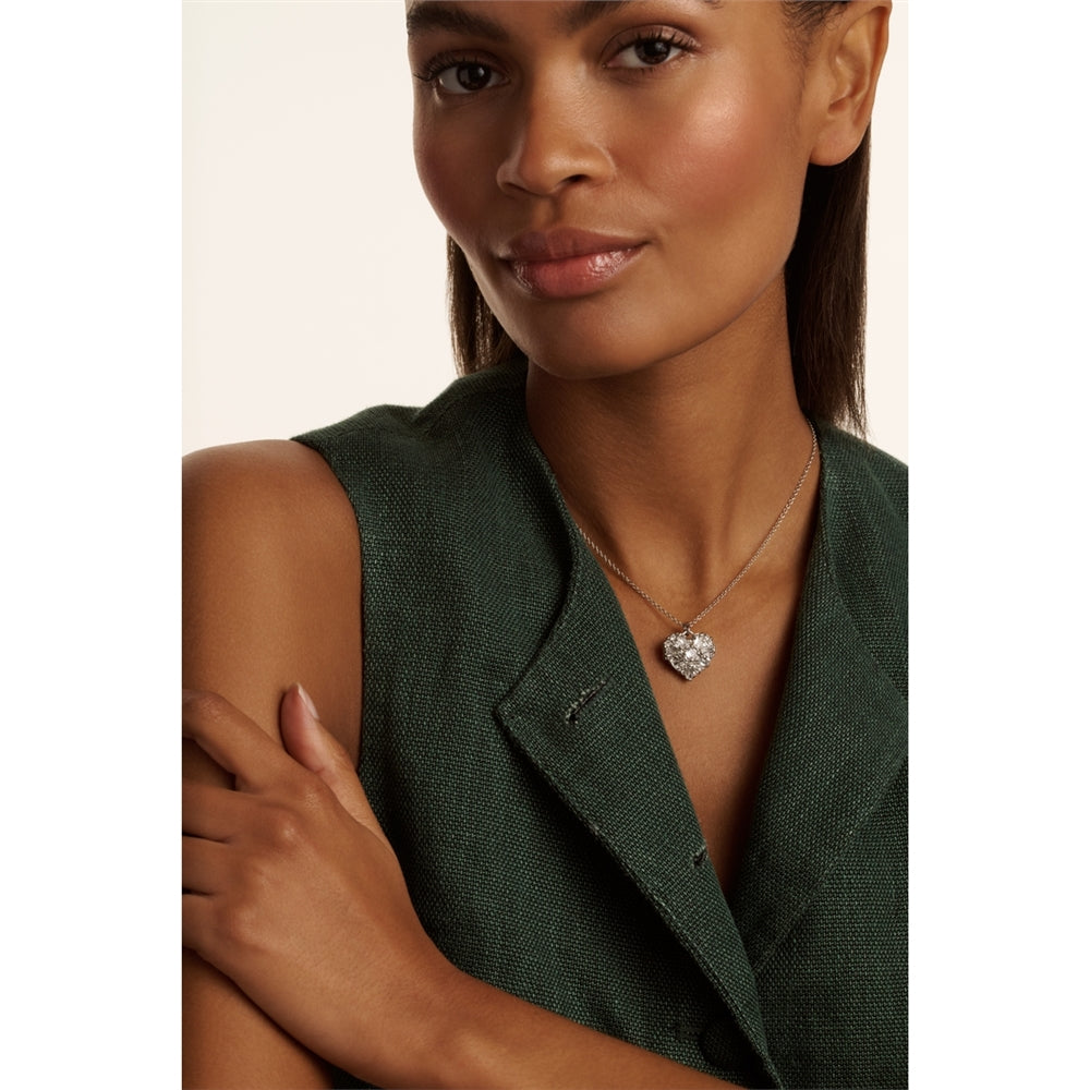 Ted Baker Silver Cherish Crystal Cluster Heart Locket Necklace