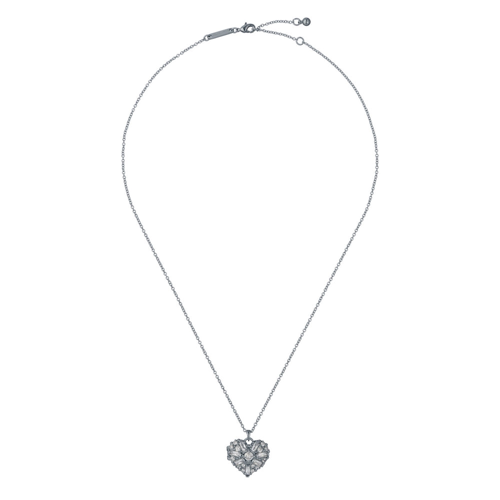 Ted Baker Silver Cherish Crystal Cluster Heart Locket Necklace