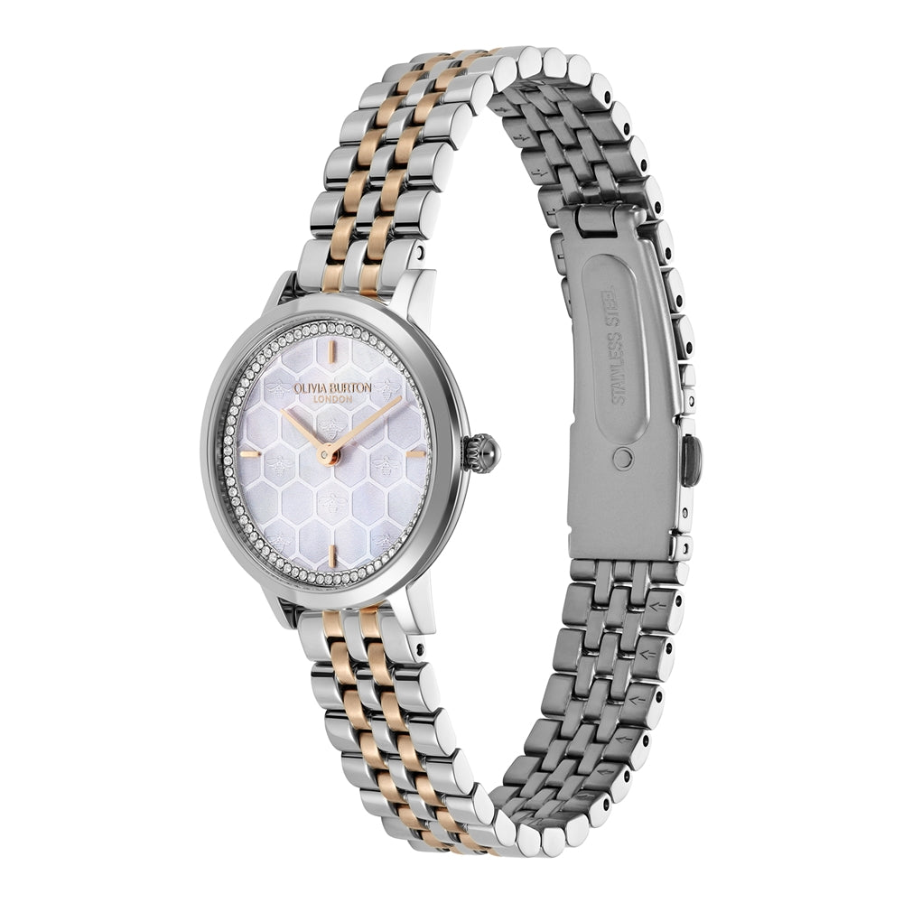 Olivia Burton Rose Gold Honeycomb Grey Dial Watch