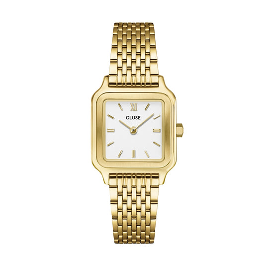 CLUSE Gold Gracieuse Petite Square White Watch
