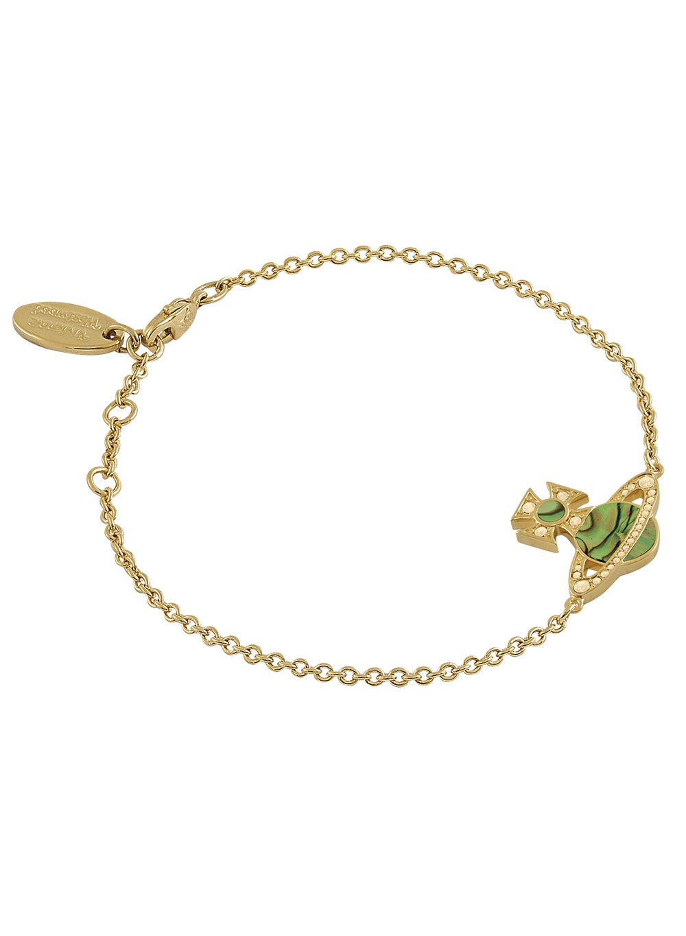 Vivienne Westwood Gold Rina Peridot Green Mother of Pearl Orb Bracelet