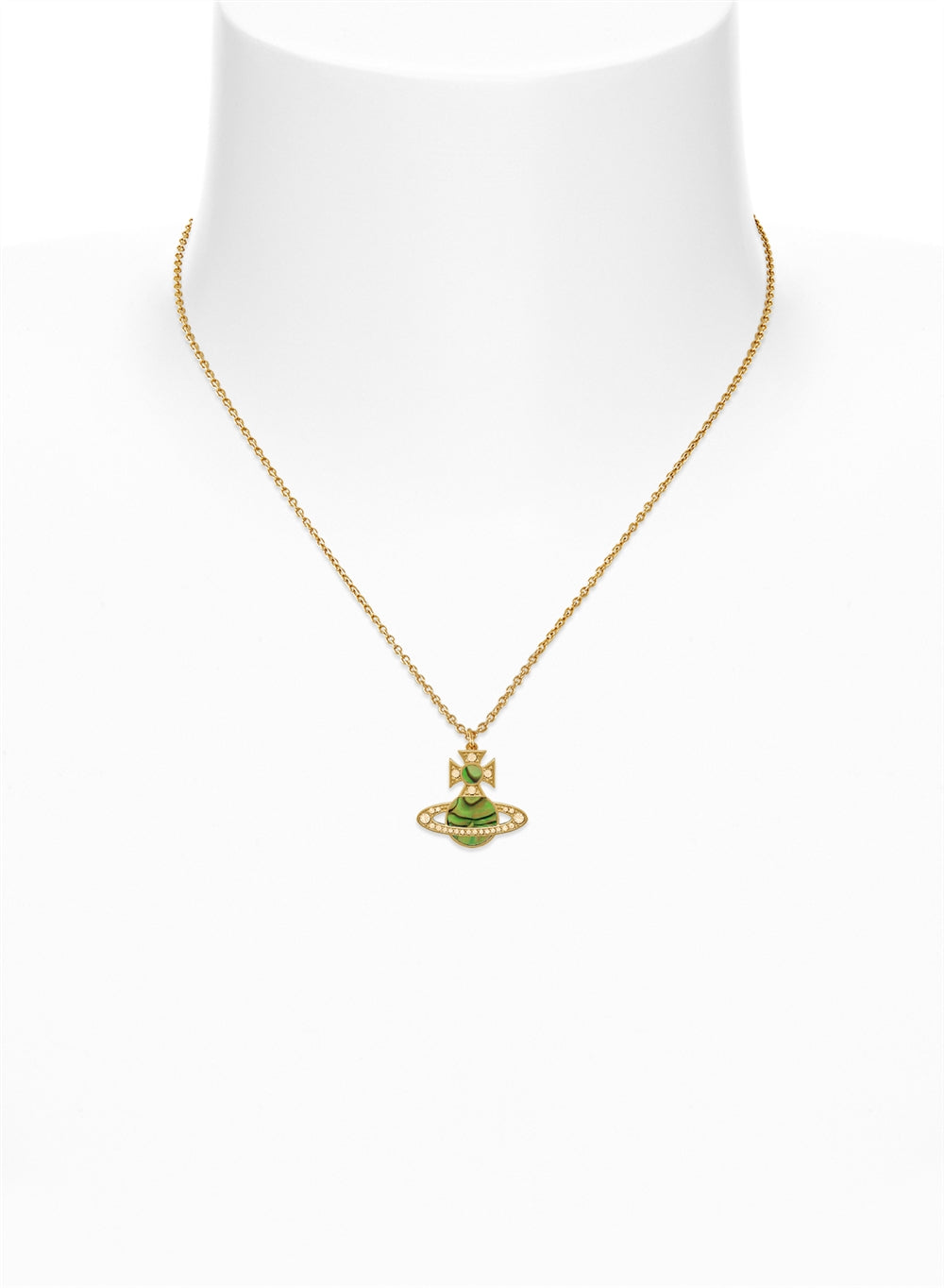 Vivienne Westwood Gold Rina Peridot Green Mother of Pearl Orb Necklace
