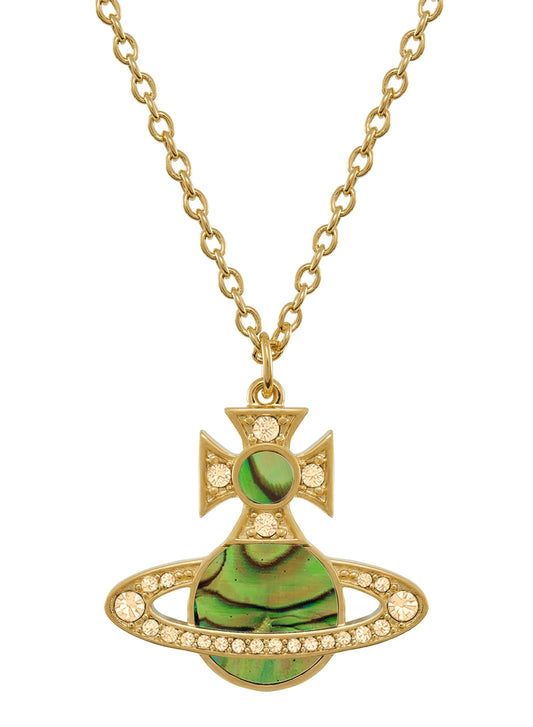Vivienne Westwood Gold Rina Peridot Green Mother of Pearl Orb Necklace
