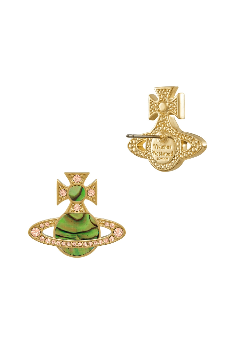 Vivienne Westwood Gold Rina Peridot Mother of Pearl Orb Stud Earrings