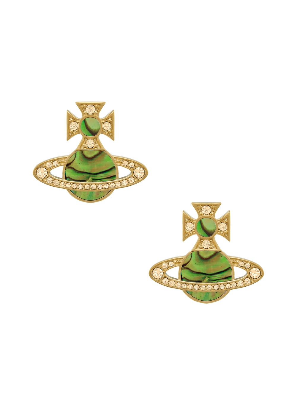 Vivienne Westwood Gold Rina Peridot Mother of Pearl Orb Stud Earrings