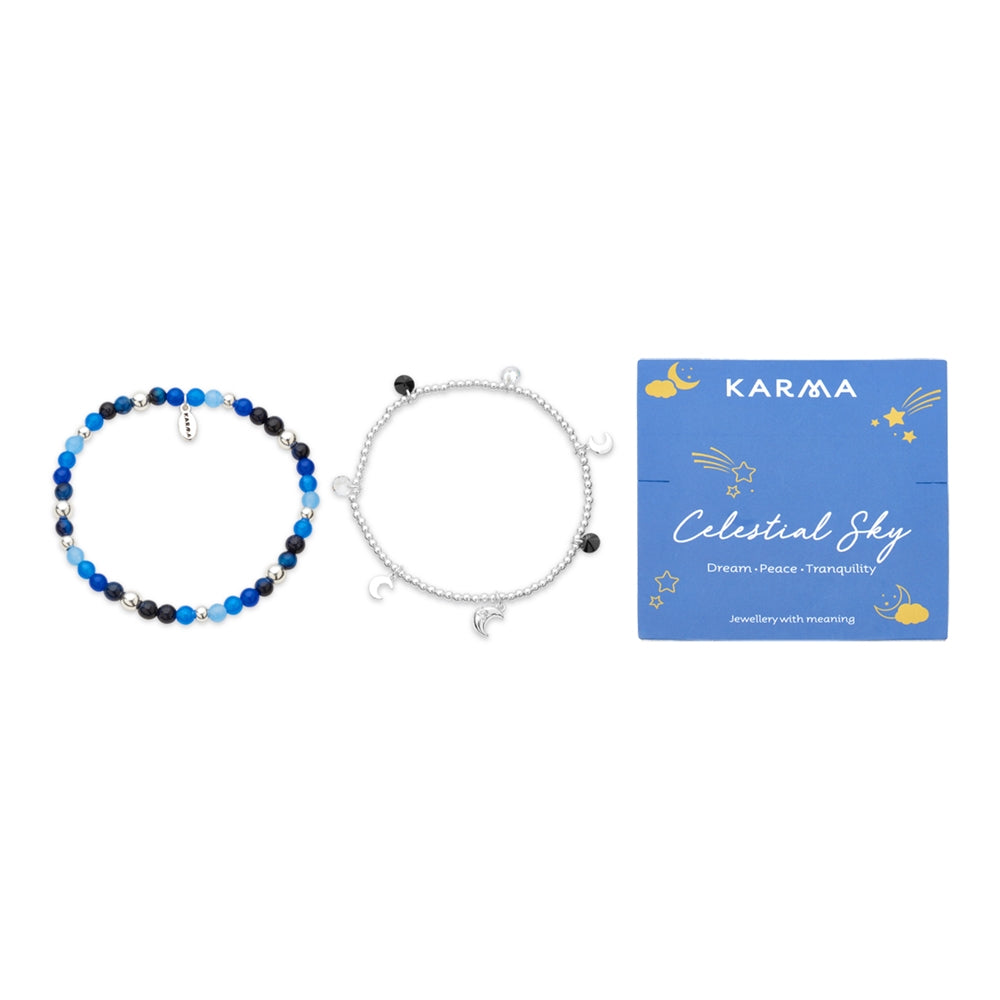 Karma Silver Blue Moons Charms Set of 2 Bracelets