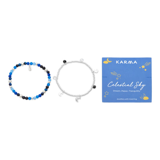 Karma Silver Blue Moons Charms Set of 2 Bracelets