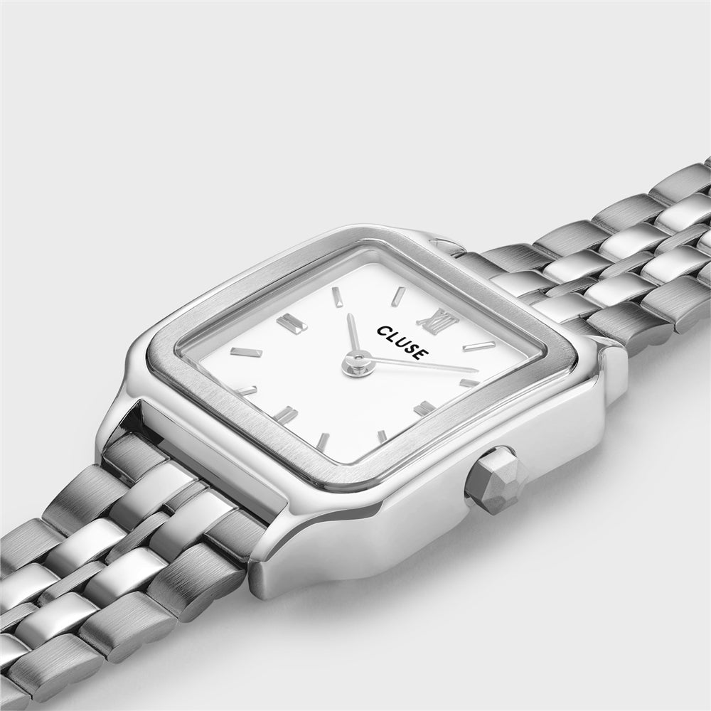 CLUSE Silver Gracieuse Petite Square White Watch