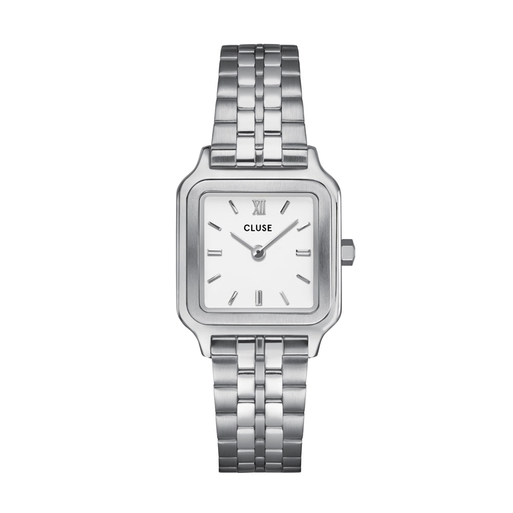 CLUSE Silver Gracieuse Petite Square White Watch