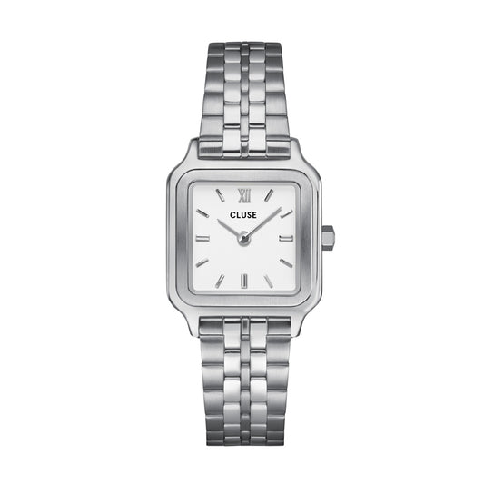 CLUSE Silver Gracieuse Petite Square White Watch