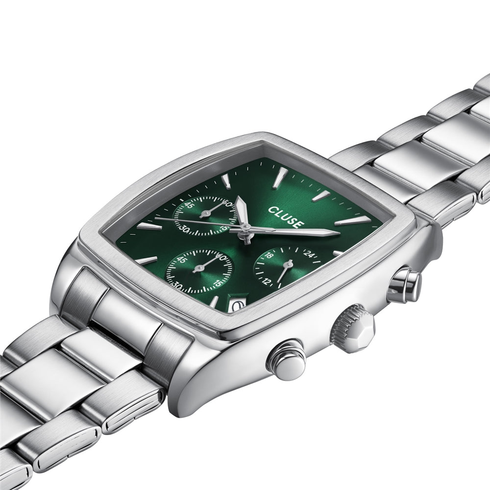 CLUSE Silver Quartaut Chronograph Green Watch