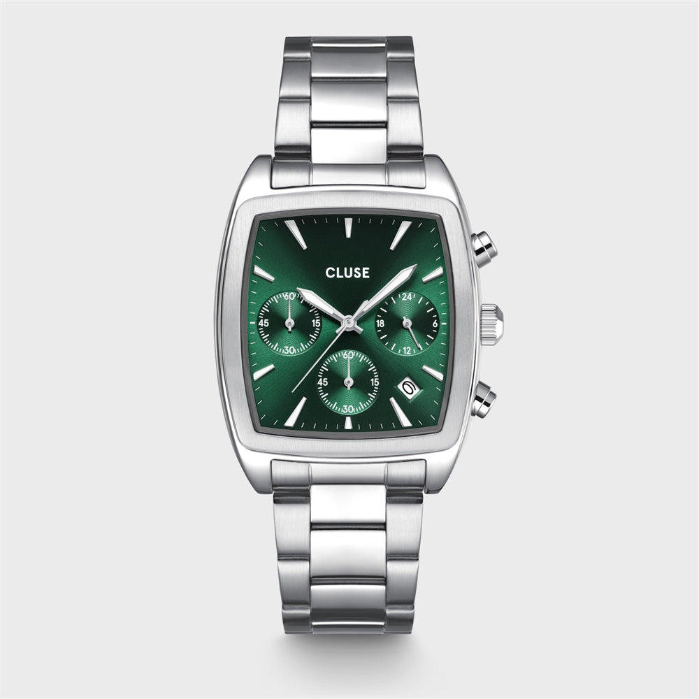 CLUSE Silver Quartaut Chronograph Green Watch