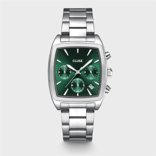 CLUSE Silver Quartaut Chronograph Green Watch