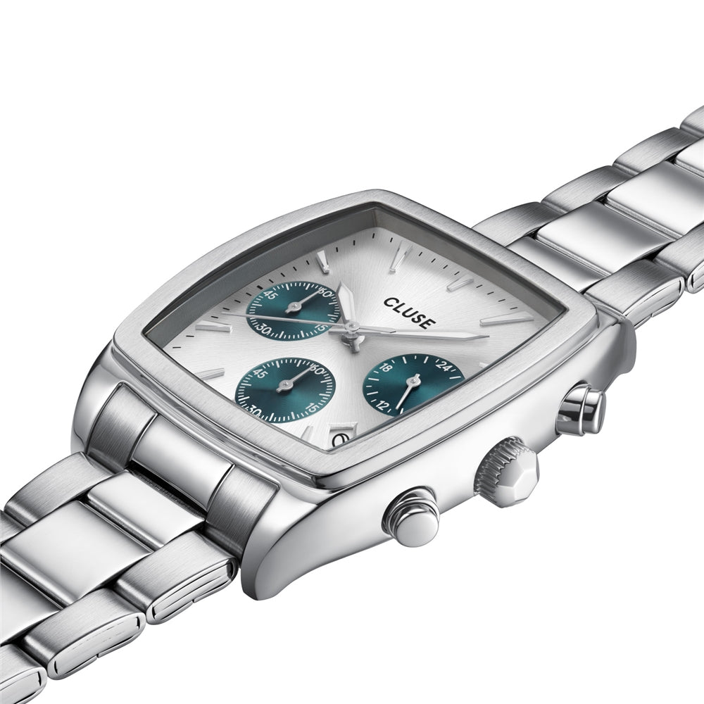 CLUSE Sil Quartaut Chronograph Silver + Blue Watch
