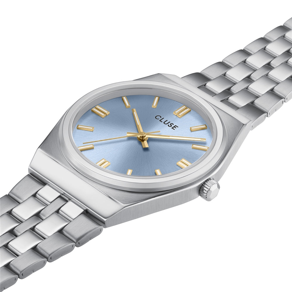 CLUSE Silver Retro 70 Light Blue Watch