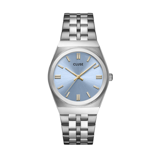 CLUSE Silver Retro 70 Light Blue Watch