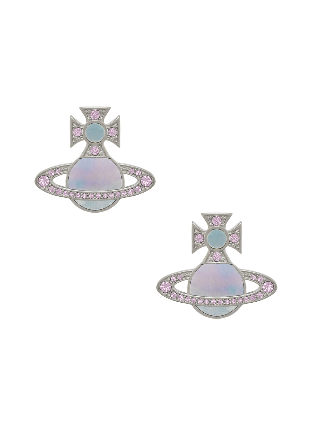 Vivienne Westwood Silver Rina Violet Aqua Orb Stud Earrings