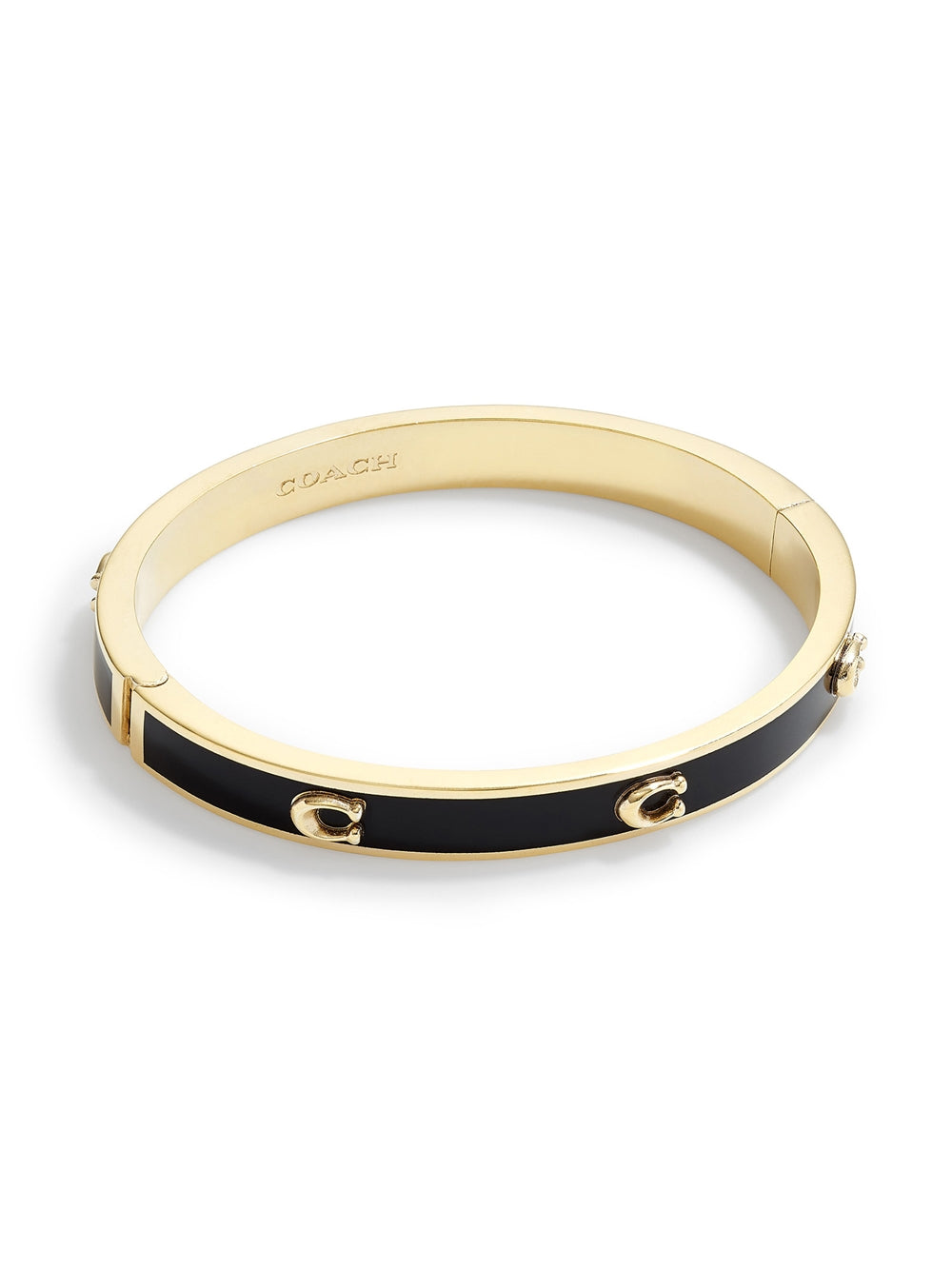 Coach Gold Black Pegged C Hinged Bangle