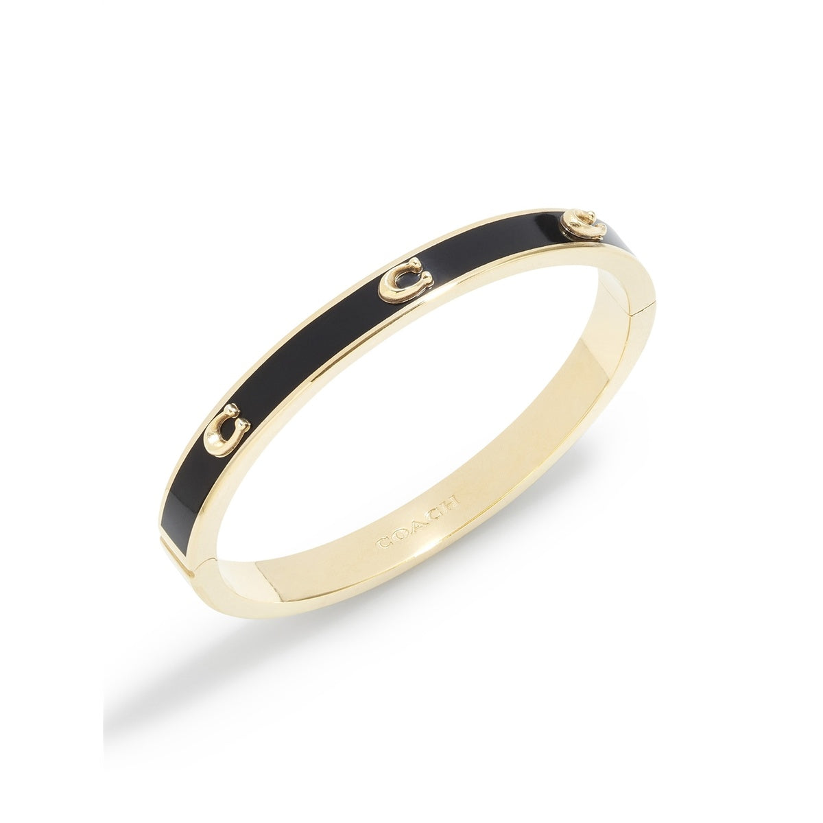 Coach Gold Black Pegged C Hinged Bangle
