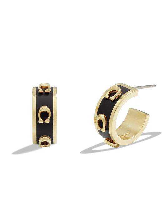 Coach Gold Black Pegged C Hoop Earrings