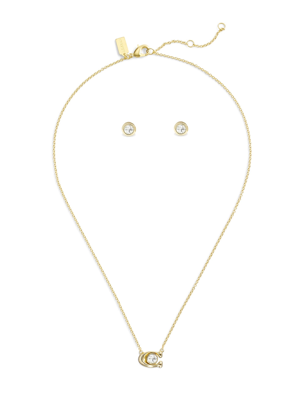 Coach Gold Box C Crystal Starter Necklace and Stud Set