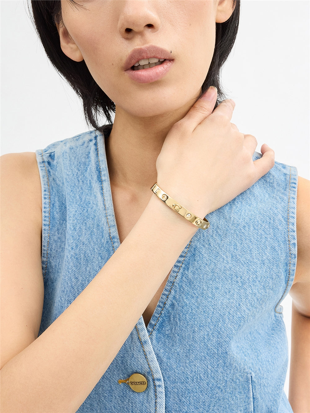Coach Gold Boxed C Logo Hinged Bangle