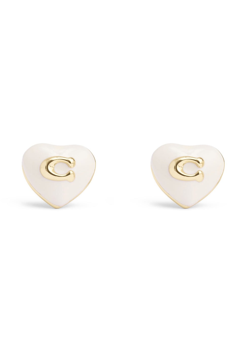 Coach Gold Boxed White Enamel Heart Stud Earrings