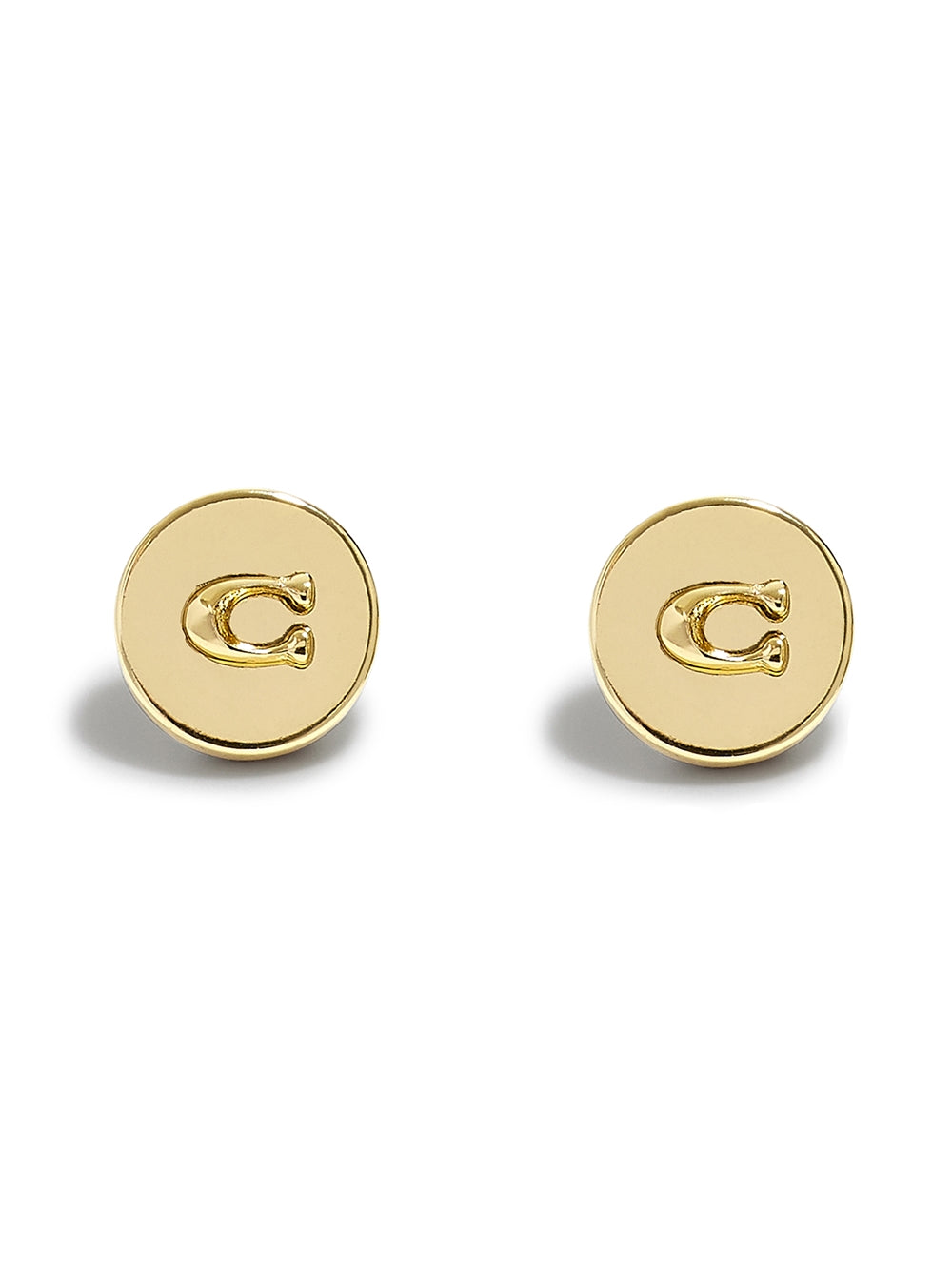 Coach Gold C Disc Stud Earrings