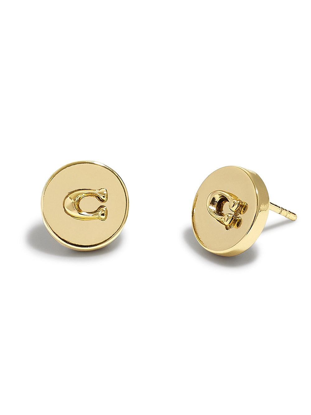 Coach Gold C Disc Stud Earrings