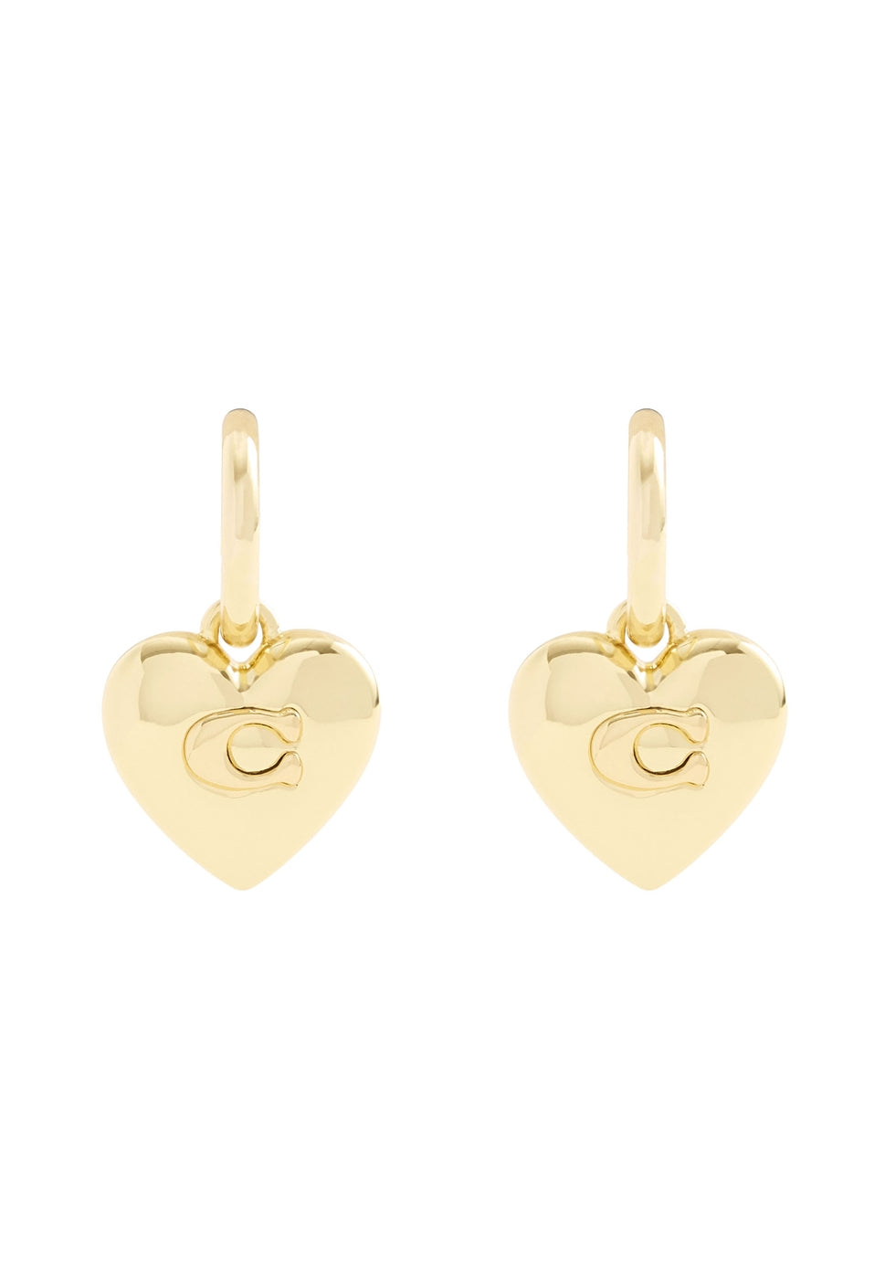 Coach Gold C in Heart Huggie Earrings