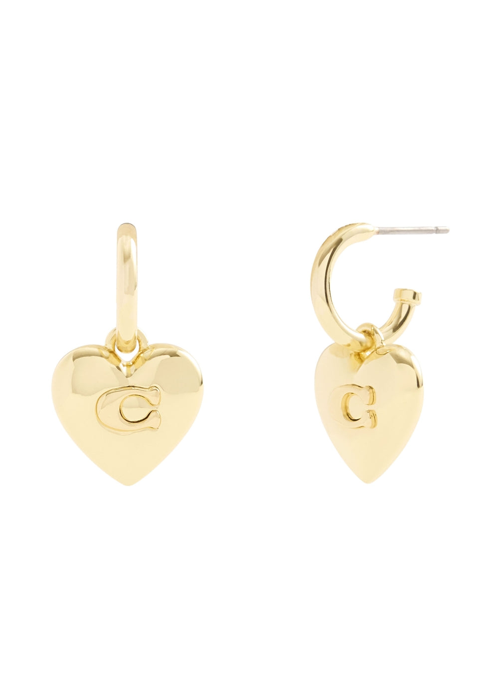 Coach Gold C in Heart Huggie Earrings